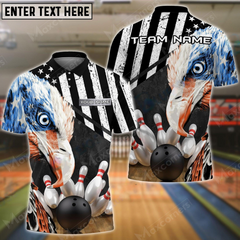 Maxcorners Eagle Strike US Flag Bowling Jersey Customized Name, Team Name 3D Polo Shirt