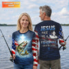 Maxcorners Jesus Made Me A Fisherman Shirt, Patriotic Christian Bass Fishing Shirt For Men, Fishing UPF Shirts