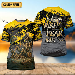 Maxcorners Fish Fear Me Funny Skeleton Fishing UPF Shirts, Men's Fishing Shirts Long Sleeve, Fishing Gifts For Men