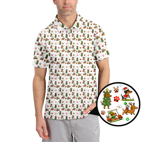 Maxcorners Christmas Golf Shirt, Funny Dachshund Golf Shirt, Pattern Golf Shirt For Men