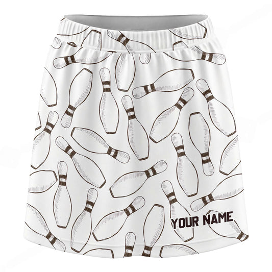 Maxcorners Customized Bowling Trouser Skirts With Shorts Underneath, Bowling Pencil Sketch Pins With Pockets