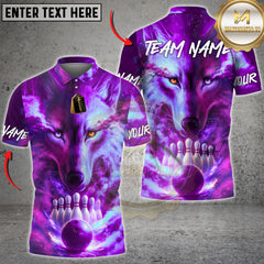 Maxcorners Bowling Shirt Neon Wolf Cosmic Galaxy Bowling Art Multioptions Personalized Name, Team Name 3D Shirt (4 Colors)