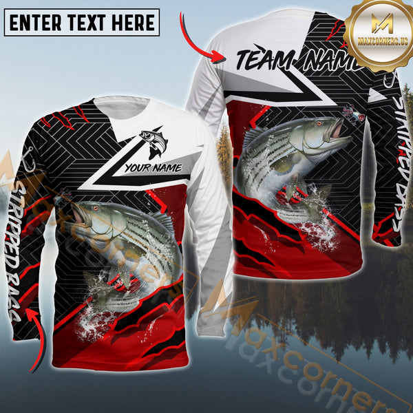 Maxcorners Stripped Bass Fishing Gradient Red Pattern Sport Custom Name & Team Name 3D Shirts