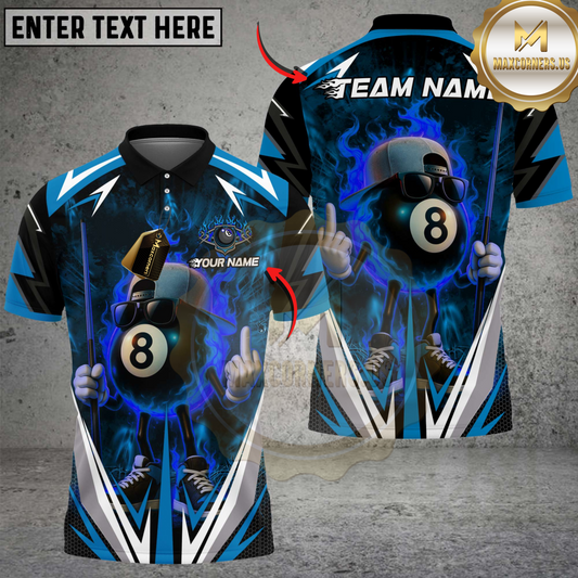 Maxcorners Billiards Flaming 8-Ball Cool Style Multicolor Customized Name, Team Name 3D Shirt