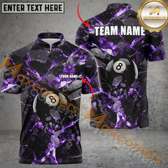 Maxcorners Billiards 8 Ball Dark Material Multicolor Options Personalized Name, Team Name 3D Polo Shirt (6 Colors)
