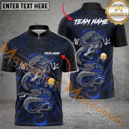 Maxcorners Ball 8 & Ball 9 Almighty Dragon Billiard Jersey Multicolor Options Personalized Name, Team Name 3D Polo Shirt (4 Colors)