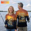 Maxcorners Jesus Is My Savior Fishing Is My Therapy Shirt, Custom Name Fishing Shirt, Fishing UPF Shirts, Funny Fishing Shirt