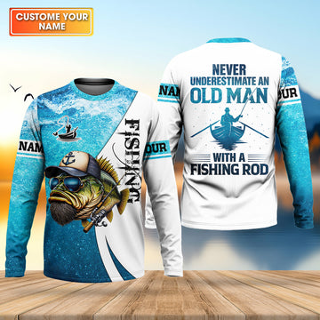 Maxcorners Personalized Old Man Fishing Shirt, Funny Fishing Rod Gift For Dad, Fishing UPF Shirts, Funny Fishing Shirt