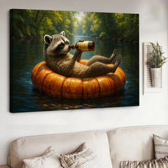 Maxcorners Funny Drunk Raccoon Canvas Wall Art – Chill Gift for Men, Husband, or Hunter, Rustic Cabin Decor