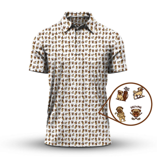 Maxcorners Pattern Golf Shirt For Men, Crazy Pug Golf Shirt, Dog Golf Shirt For Golfer