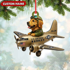 Maxcorners Personalized Dog Pilot Christmas Ornament And Keychain, Custom Name U.S. Air Force Airplane, Military Dog Lover Tree Decor Gift