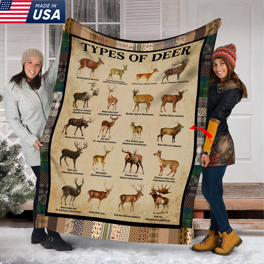 Maxcorners Types of Deer Hunting Fleece Blanket - Perfect Cabin & Lodge Decor - Cozy Wildlife Lover Gift LM1611