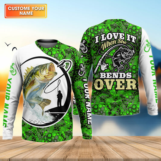 Maxcorners Personalized I Love It When She Bends Over UPF Fishing Shirt, Custom Name