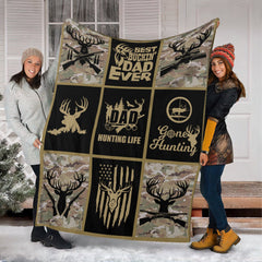 Maxcorners Hunting Life Best Buckin’ Dad Ever Fleece Blanket – Camouflage Deer & Rifle Design - Gift for Hunters LM1611
