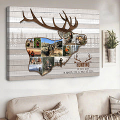 Maxcorners Personalized Hunting Photo Collage Wall Art Canvas - Deer Buck Silhouette Gift for Hunters, Custom Hunter Picture Frame