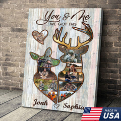 Maxcorners Personalized Deer Couple Hunting Photo Collage Wall Art Canvas - Custom Hunter Gift for Couples, Buck & Doe Photo Wall Art