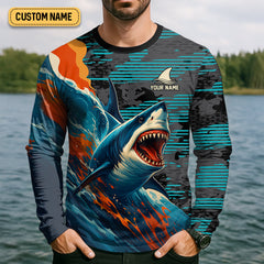 Maxcorners Shark Fishing Shirt, Fearless In The Face Of The Unknown Fishing UPF Shirts, Fishing Gifts For Men