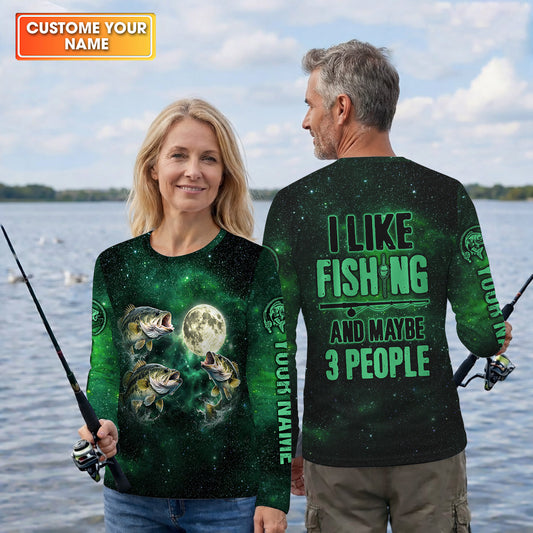 Maxcorners I Like Fishing And Maybe 3 People Shirt, Personalized Bass Fishing Long Sleeve For Men