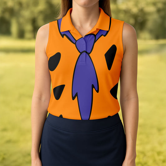 Maxcorners Fred Flintstone Costume Orange Design Golf Shirt, Women's Golf Shirt, Hawaiian Golf Shirt, Golf Polo For Women LM1507