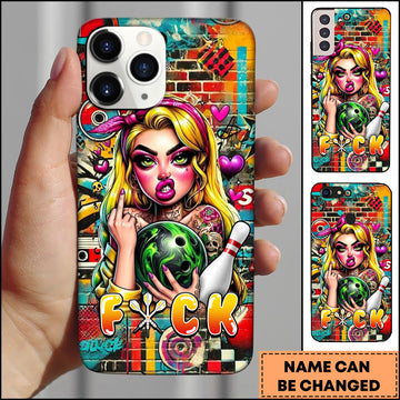 Maxcorners Bowling Graffiti Girl With Bowling Ball Personalized Name 3D Phone Case