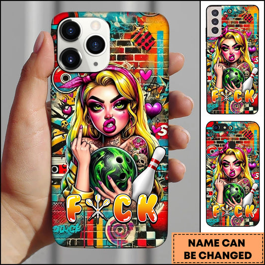 Maxcorners Bowling Graffiti Girl With Bowling Ball Personalized Name 3D Phone Case