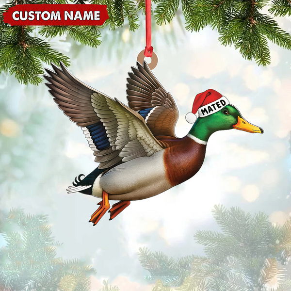 Maxcorners Personalized Flying Duck Acrylic Ornament – Custom Name Christmas Acrylic Gift for Hunters LM0411