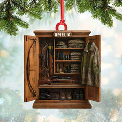 Maxcorners Personalized Hunterâ€™s Gear Closet Ornament, Custom Name Hunting Equipment Christmas Decoration

 LM0411