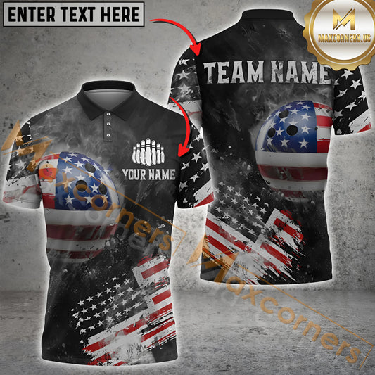 Maxcorners Bowling US Flag Personalized Name 3D Unisex Shirt