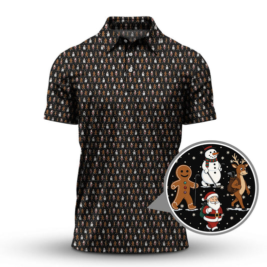 Maxcorners Christmas Golf Shirt, Funny Santa Pattern Golf Shirt, Xmas Golf Shirt