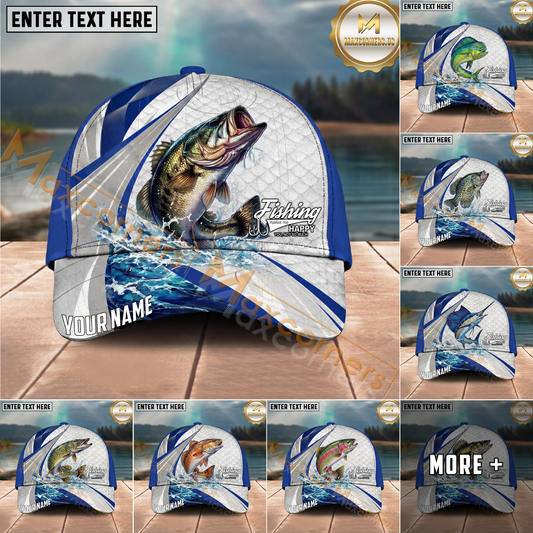 Maxcorners Fishing White Scale Pattern Personalized Name, Team Name Classic 3D Cap (9 Breeds)