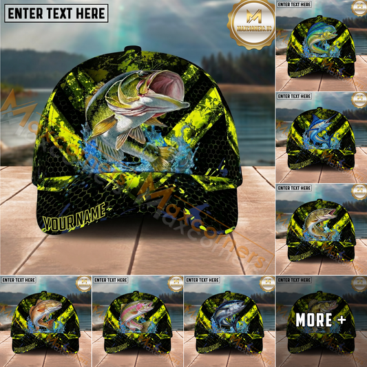 Maxcorners Fishing Neon Splash Personalized Name Classic 3D Cap (9 Breeds)