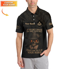 Maxcorners Texas Hold Em Shirts, Custom Name Poker Player Polos, Skull Poker ShirtLM1009