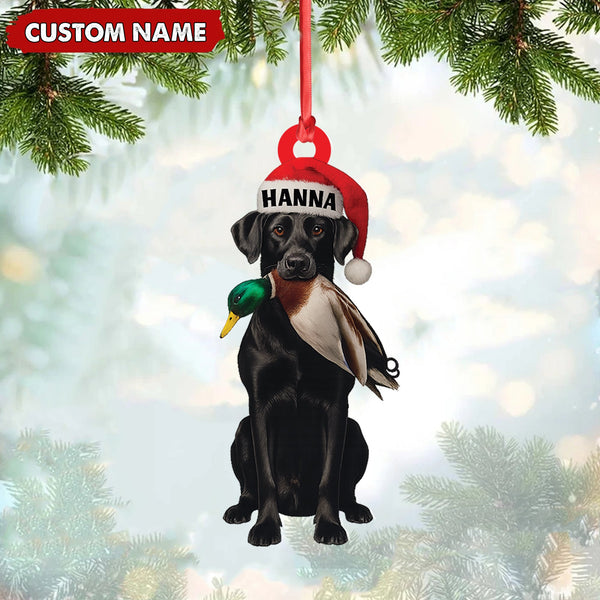 Maxcorners Personalized Hunting Dog Christmas Ornament with Duck – Custom Name Lab Retriever Holiday Decor LM0411