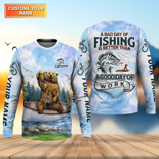 Maxcorners Bear Fishing Life – Better Than Work UPF Fishing Shirt, Personalized Custom Name