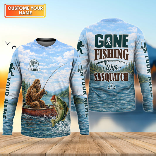 Maxcorners Gone Fishing With Sasquatch – Personalized Bigfoot Fishing UPF Shirt