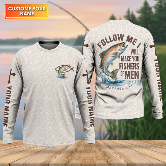 Maxcorners Follow Me I Will Make You Fishers Of Men Shirt, Personalized Christian Fishing Long Sleeve For Men