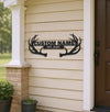 Maxcorners Personalized Deer Antler Metal Sign WITH LED/WITHOUT LED - Rustic Cabin Name Sign, Hunter Lodge Established Wall Art LM0110