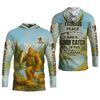 Maxcorners Finding Peace And A Good Catch In The Wilderness Bigfoot Fishing UPF Shirts, Gift For Fisherman