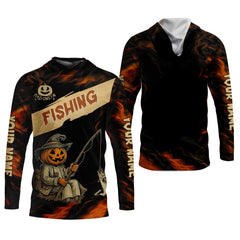 Maxcorners Pumpkin Fishing SPF Shirt, Halloween Fishing Men Jersey, Funny Fishing Shirt, Presents For Fishermen