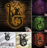 Maxcorners Personalized Hunting Metal Sign WITH LED/WITHOUT LED Light Fishing Wall Art Deer Head Sign Hunter Gift Duck Hunting Sign Bass Fishing Decor LM0110