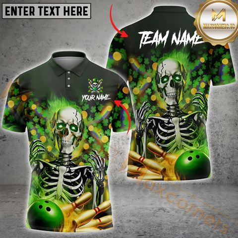 Maxcorners Skeleton Irish Striker Bowling Jersey Customized Name, Team Name 3D Polo Shirt