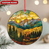 Maxcorners Personalized Deer Stained Glass Acrylic Ornament - Mountain Sunrise Christmas Tree Decoration Gift LM0411