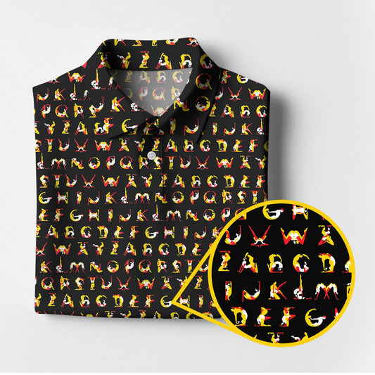 Maxcorners Humanoid Alphabet Pattern Golf Polos, Funny Golf Shirt , Golf Gift For Men's