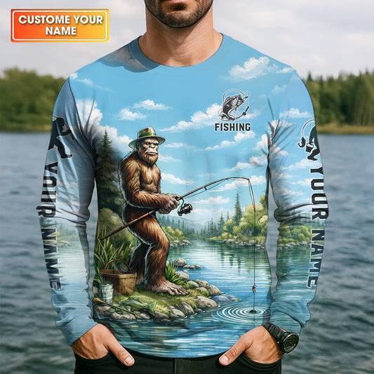 Maxcorners WTF Where’s The Fish, Bigfoot Fishing Personalized UPF Shirt