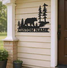 Maxcorners Personalized Bear Metal Sign WITH LED/WITHOUT LED - Rustic Cabin Name Sign, Wildlife Forest Wall Art for Lodge & Outdoor Decor LM0110