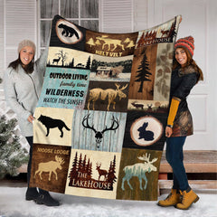 Maxcorners Rustic Moose Lodge Blanket - Cozy Cabin & Lakehouse Decor for Outdoor Lovers LM1611