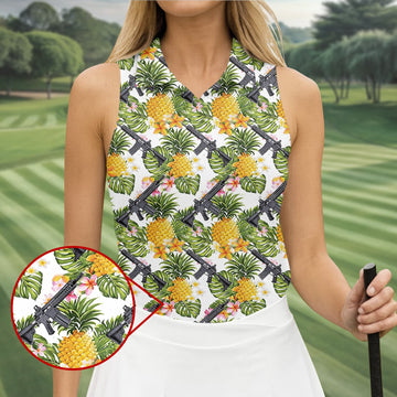 Maxcorners Tropical Pineapple Rifle Hawaiian Golf Shirt Pattern, Hawaiian Golf Shirt, Women’s Golf Apparel LM1507