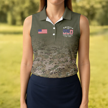 Maxcorners Custom America 250 Military Camo Golf Polo Shirt, Ladies Golf Shirts, Women's Golf Polo LM1507