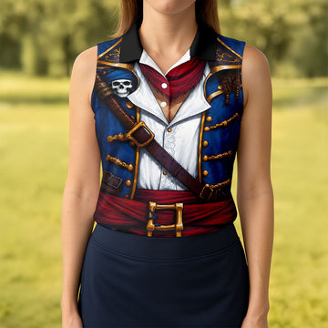 Maxcorners Caribbean Pirate Golf Shirt, Classic Buccaneer Captain Uniform, Golf Shirt For Women LM1507