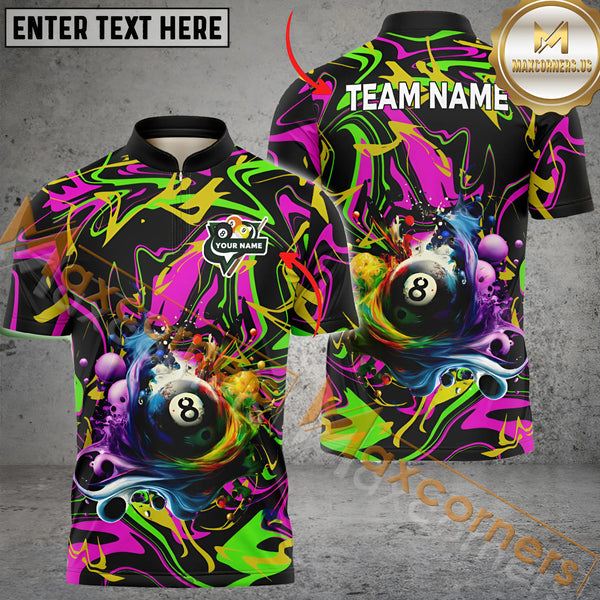 Maxcorners 8 Ball, 9 Ball Graffiti Splash Paint Billiard Jersey Personalized Name, Team Name 3D Polo Shirt